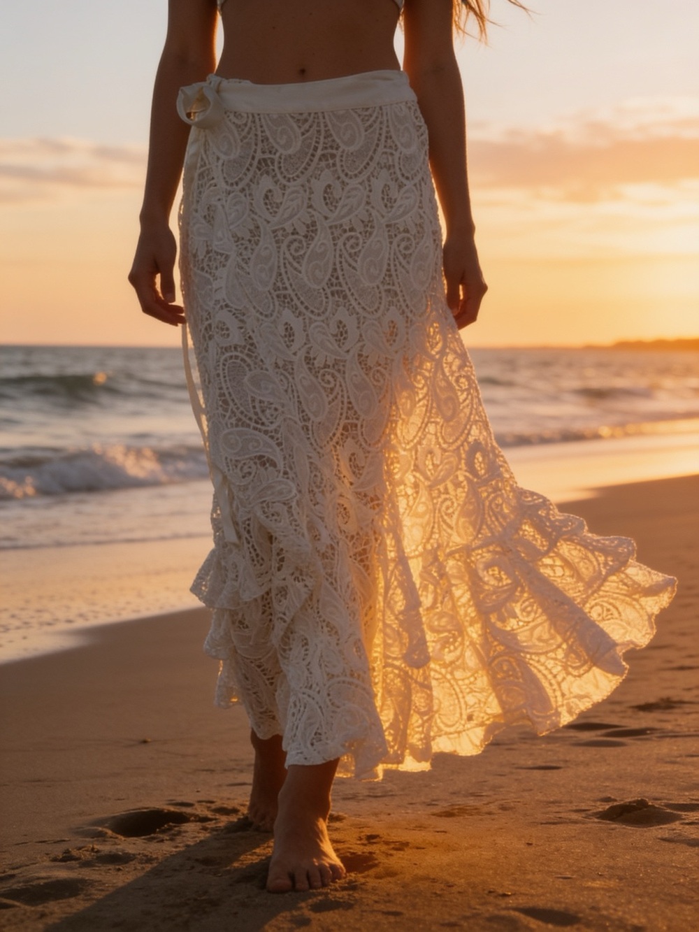 JJ’s Fairyland Boho White Lace Asymmetrical Maxi Skirt - Designer Look M